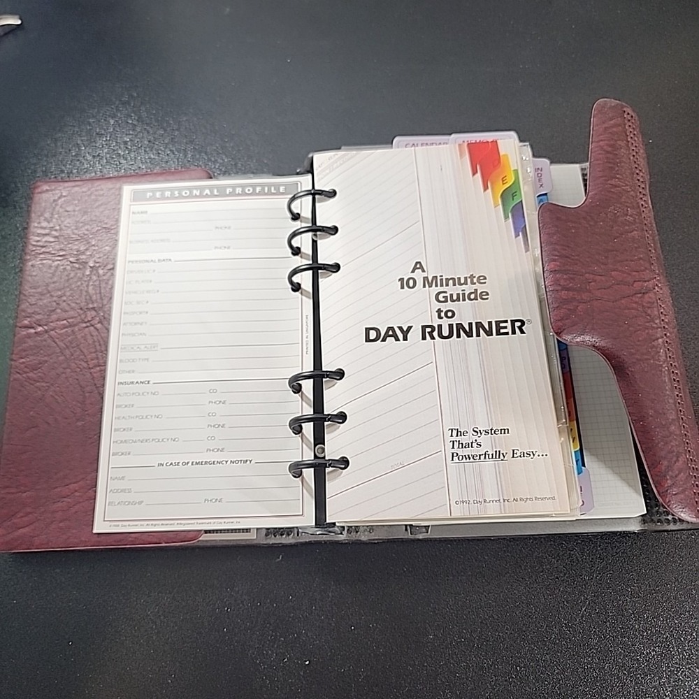 Vtg Day Runner Black Nylon 8.5" x 6.5" Planner Binder 6 Rings Undated Concorde